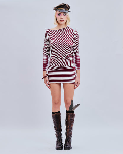 VESTIDO RAYAS BURDEO